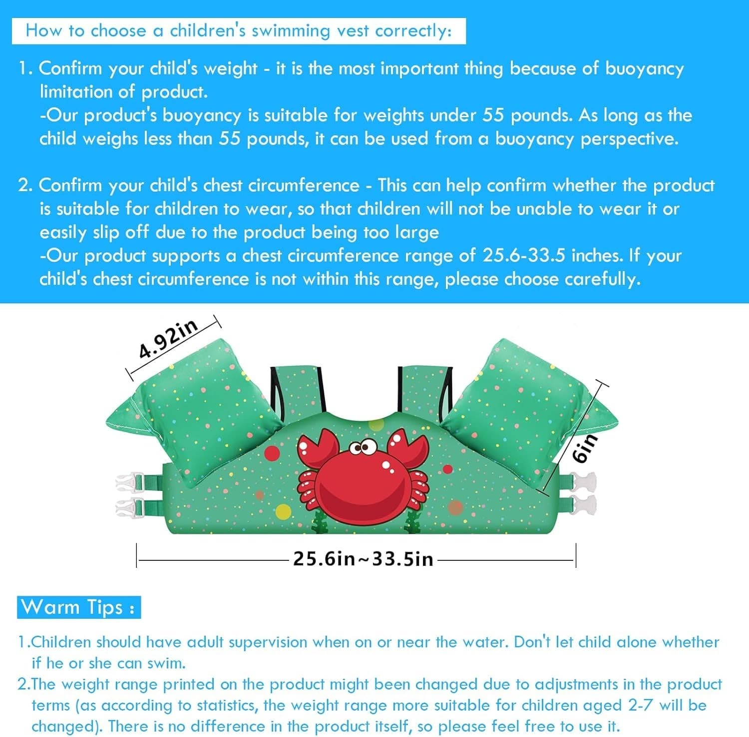 Kids Swim Vest Life Jacket 40–65 lbs | Arm Wings Safety Floaties Harness - Thumbnail 3