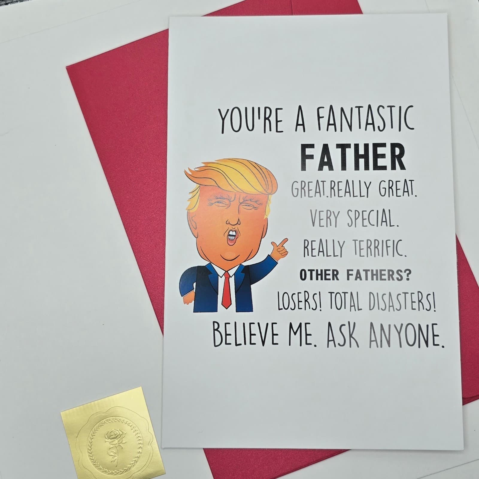 Funny Trump Greeting Card – Cartoon Design – Blank Inside – Father - NEW! - Thumbnail 2