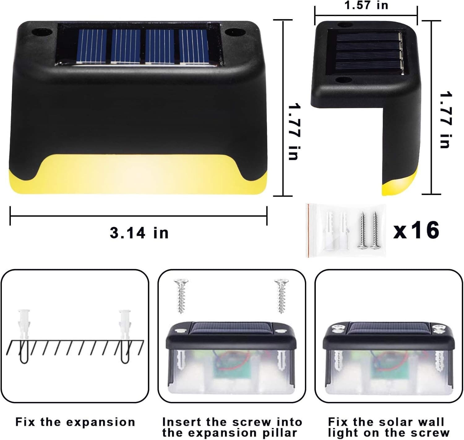 K.E.J. Solar Deck Lights Outdoor Waterproof LED Step Lamp 16 Pack Warm White - Thumbnail 2