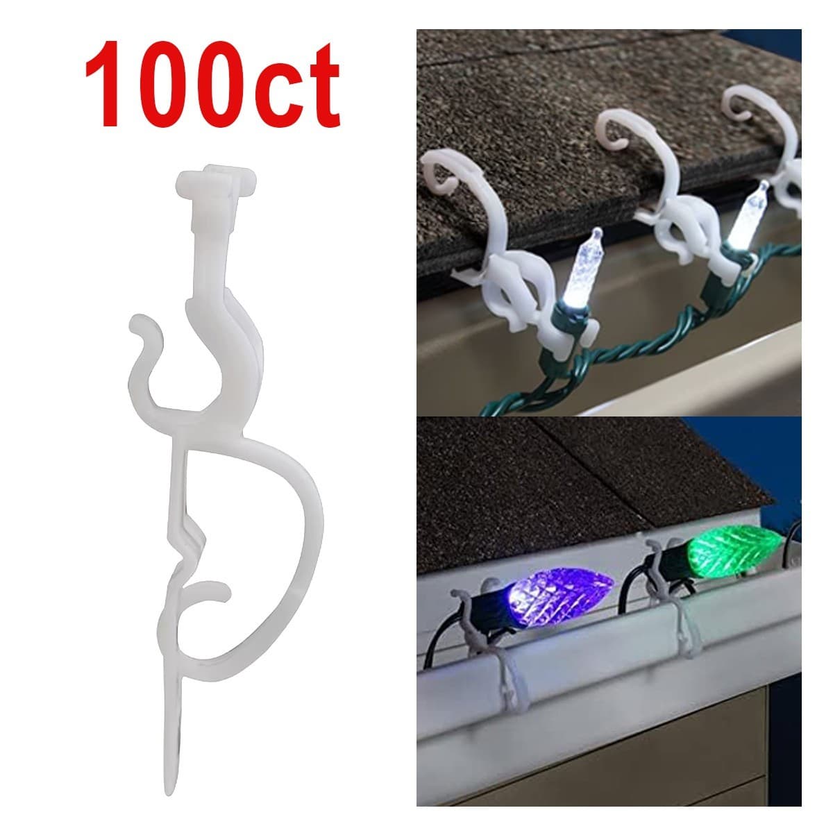 Universal Light Clips – Heavy Duty Roof/Gutter Mount – C7 C9 Rope Mini - 100ct