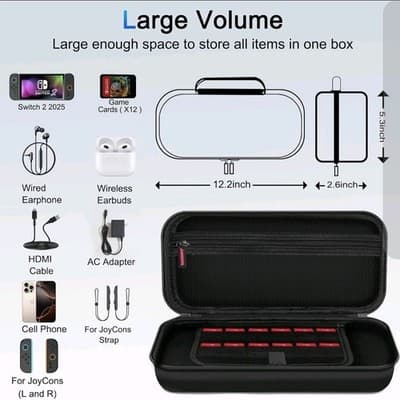 [Longest Durable] Travel Carrying Case for Nintendo Switch 2 2025, Large Volume - Thumbnail 2