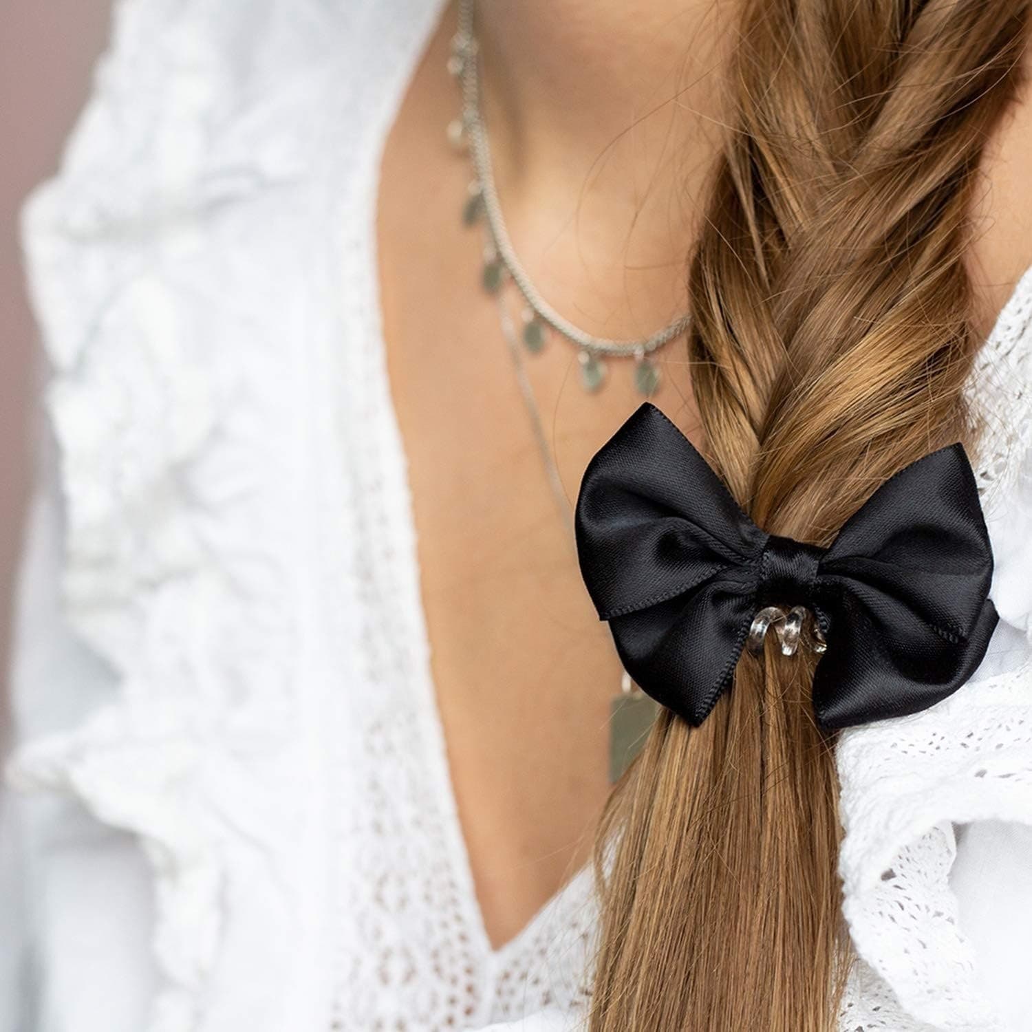 Slim Hair Scrunchie with Black Bow – Stylish Ponytail Holder Elastic Band - NEW! - Thumbnail 3