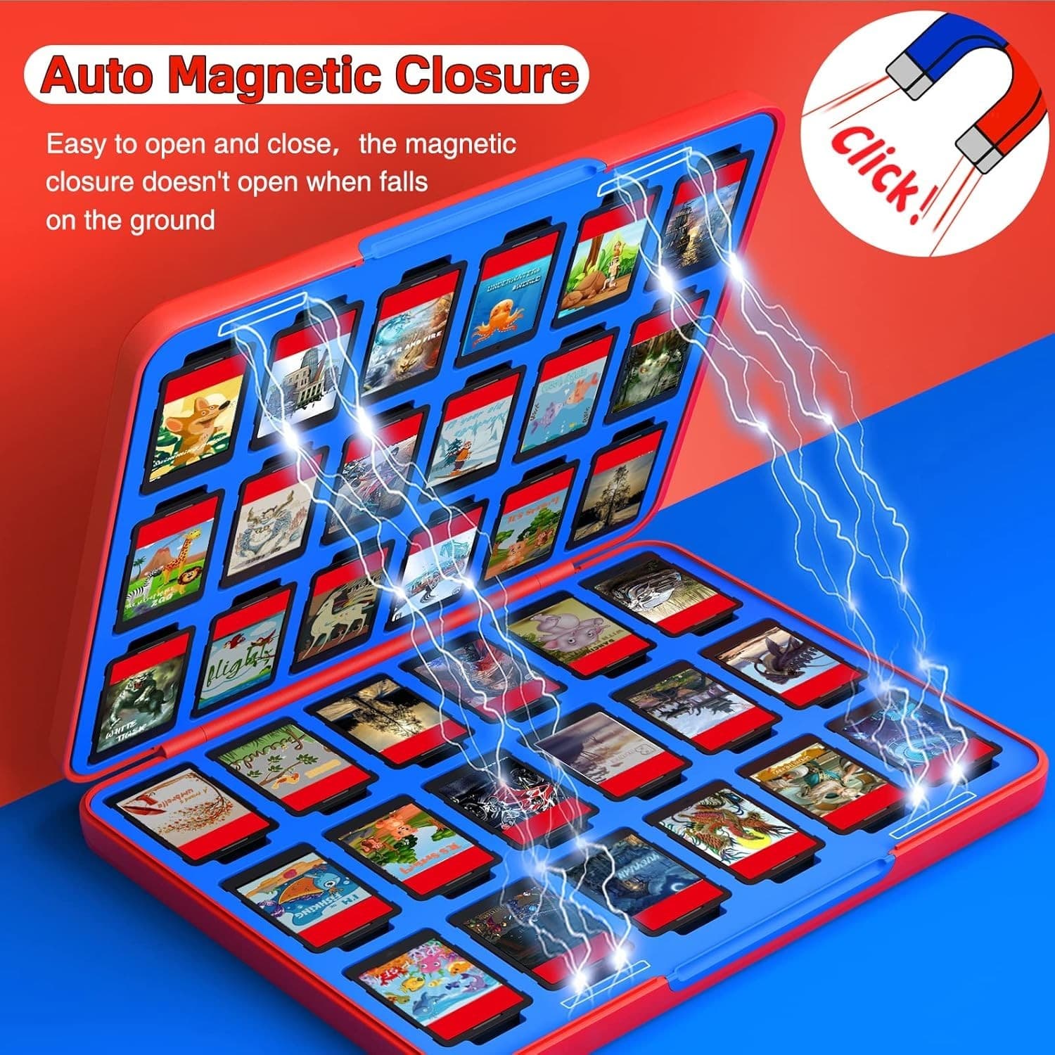 Switch/Switch 2 Game Card Case 36 Slots + 72 Micro SD Holder Red Blue - Thumbnail 4