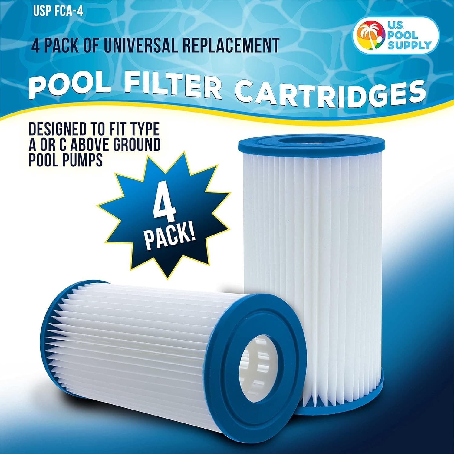 Universal Pool Filter Cartridge 4-Pack | Type A or C Filter Replacement | NEW!|