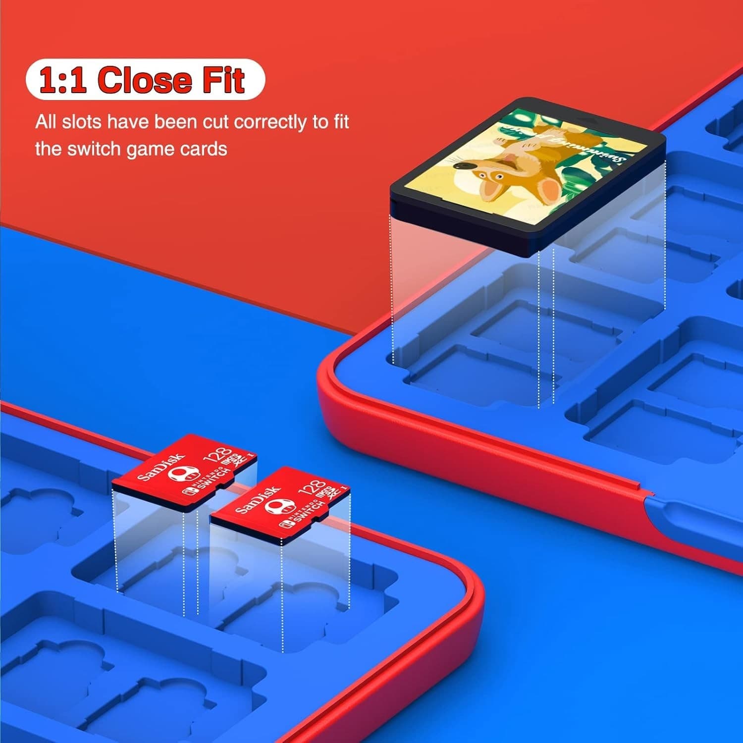 Switch/Switch 2 Game Card Case 36 Slots + 72 Micro SD Holder Red Blue - Thumbnail 2