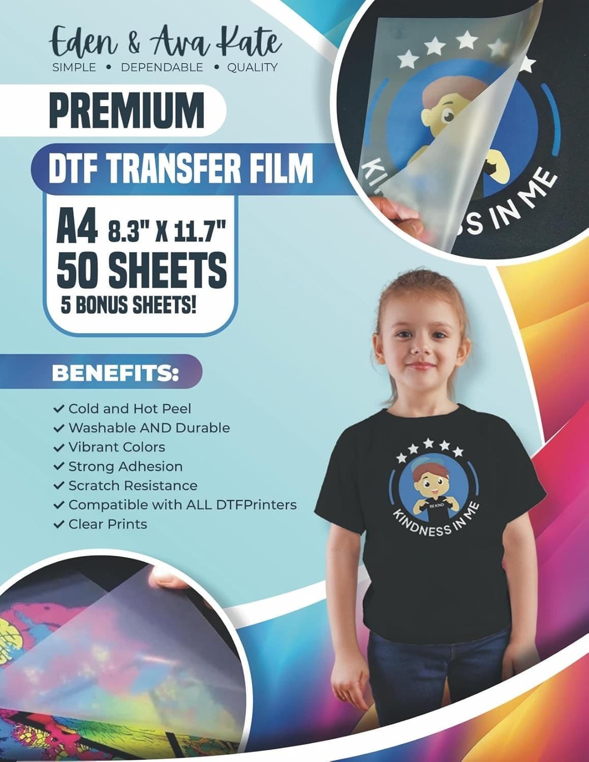 T-Shirt Heat Transfer Paper – 50+5 Bonus Sheets – DTF PET – A4 Matte