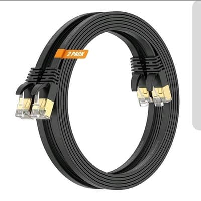 Cat7 Ethernet Cable 3FT Flat Black 2 Pack – High Speed LAN Network Cord - NEW!