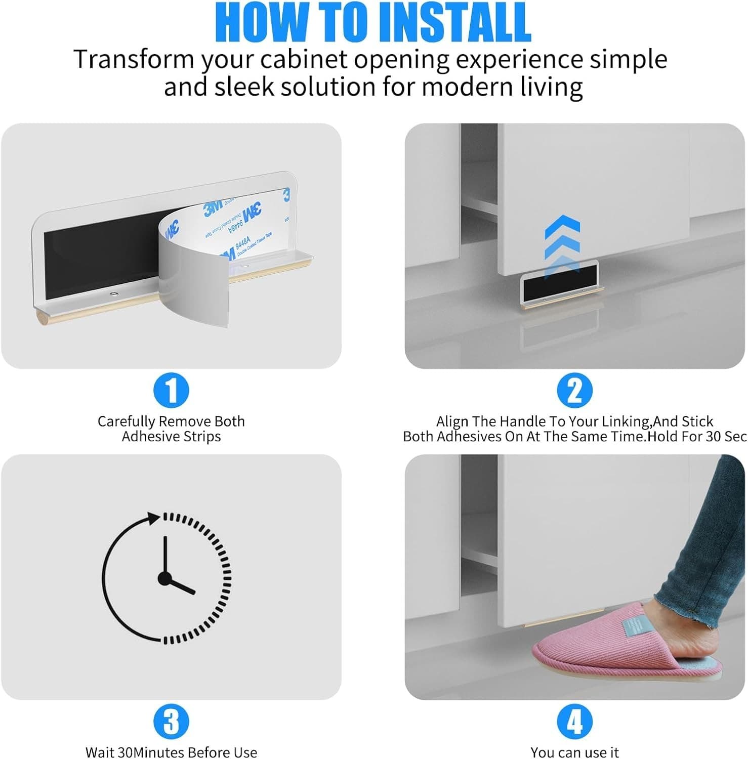 Trash Cabinet Foot Pull Hands-Free Garbage Drawer Opener - Easy Install - NEW! - Thumbnail 4