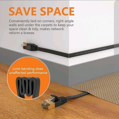 Cat7 Ethernet Cable 3FT Flat Black 2 Pack – High Speed LAN Network Cord - NEW! - Thumbnail 3