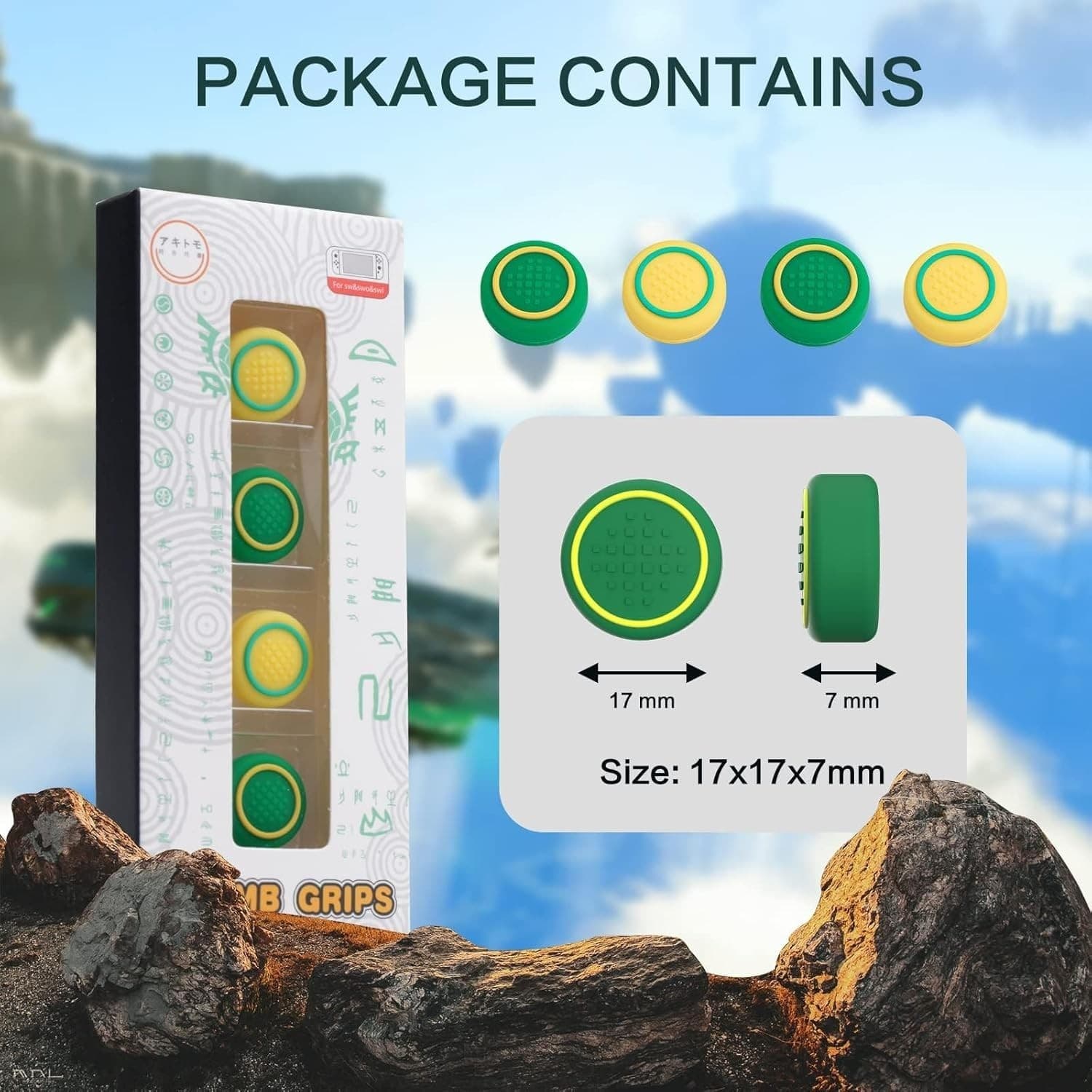 Switch Thumb Grips Zelda Tears of the Kingdom Edition Green Yellow - Thumbnail 6