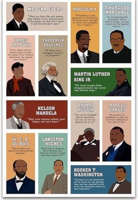 Civil Rights Black Men Activists Poster | Unframed Wall Art 16x24 Fast Ship