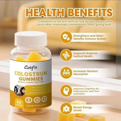 Colostrum Powder 1500mg 60 Gummies for Gut Health, Immunity, Cognitive Broost - Thumbnail 2