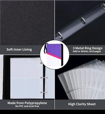 Trading Card Binder – 400 Capacity – Zipper + Strap – 4 Pocket – Fits Most Cards - Thumbnail 5