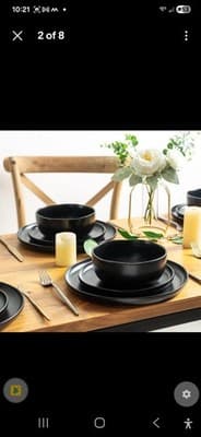 AmorArc Ceramic Salad Plates Set of 6 | 8.5" Matte Black | Microwave Safe - Thumbnail 2