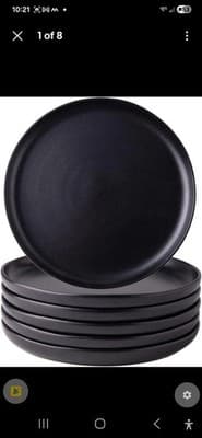 AmorArc Ceramic Salad Plates Set of 6 | 8.5" Matte Black | Microwave Safe