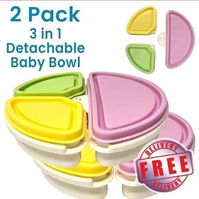 2 Pack of Baby 3 in 1 Detach-A-Bowl – Travel Friendly – Baby Food Storage - Pink