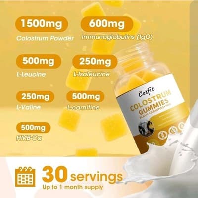 Colostrum Powder 1500mg 60 Gummies for Gut Health, Immunity, Cognitive Broost - Thumbnail 3