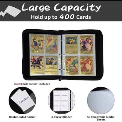 Trading Card Binder – 400 Capacity – Zipper + Strap – 4 Pocket – Fits Most Cards - Thumbnail 2