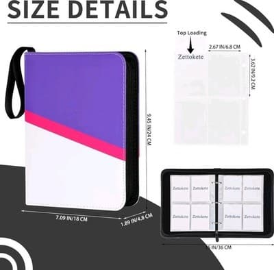 Trading Card Binder – 400 Capacity – Zipper + Strap – 4 Pocket – Fits Most Cards - Thumbnail 4