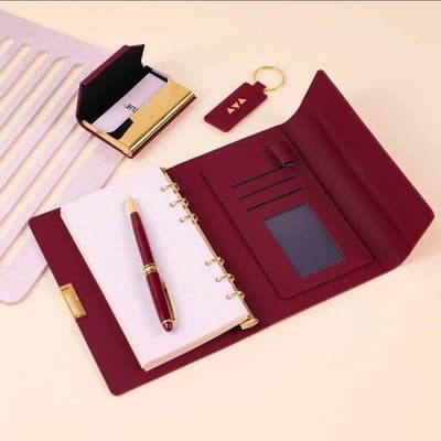 Premium Business Agenda Notebook Gift Set + Card Holder + Keychain + Pen - NEW! - Thumbnail 3