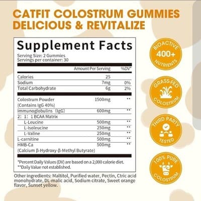 Colostrum Powder 1500mg 60 Gummies for Gut Health, Immunity, Cognitive Broost - Thumbnail 6
