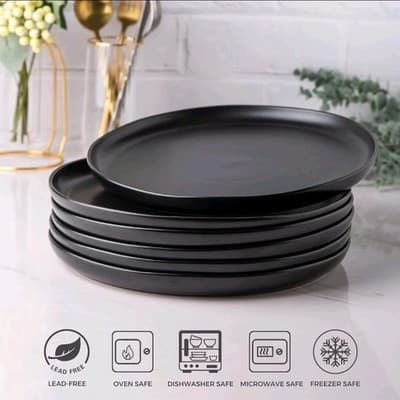 AmorArc Ceramic Salad Plates Set of 6 | 8.5" Matte Black | Microwave Safe - Thumbnail 3