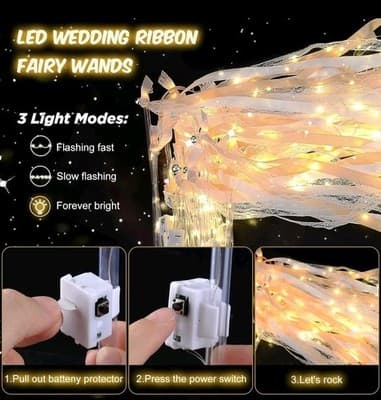 Wedding Wands Ribbon Streamers with Bells LED Fairy Light Wands Glow - 48 PCS - Thumbnail 3