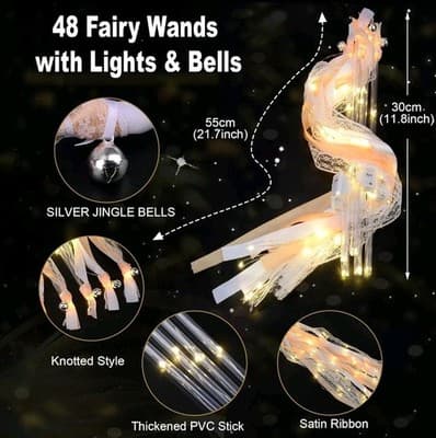 Wedding Wands Ribbon Streamers with Bells LED Fairy Light Wands Glow - 48 PCS - Thumbnail 5