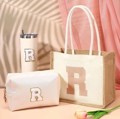 3-Pc Personalized Gift Set for Women | Initial R | Tote + Tumbler + Pouch - Thumbnail 4