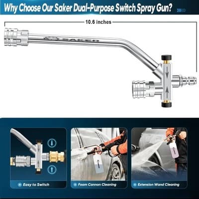 Saker Dual Valve Spray Gun - 2-in-1 Foam & Rinse - 1/4 inch Quick-Connect - Thumbnail 2