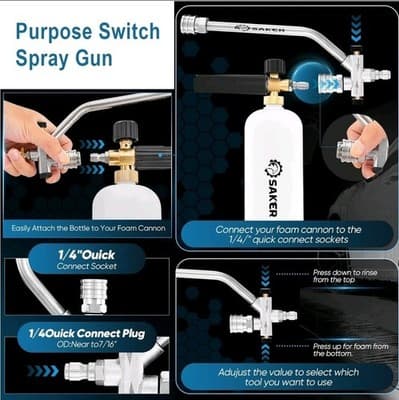 Saker Dual Valve Spray Gun - 2-in-1 Foam & Rinse - 1/4 inch Quick-Connect - Thumbnail 3