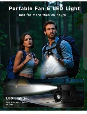 Mini Portable Fan with LED Light Black 4 Speed Rechargeable Upto 16 Hours/charge - Thumbnail 4