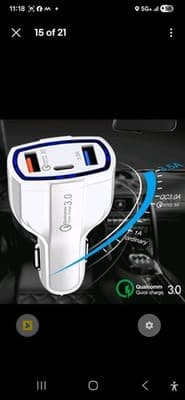 18W Fast Car Charger QC3.0 USB-C 3-Port Adapter for iPhone & Samsung - Thumbnail 7