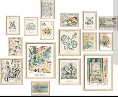 16PCS Sage Green Wall Art Set – Boho Aesthetic Room Décor - Unframed