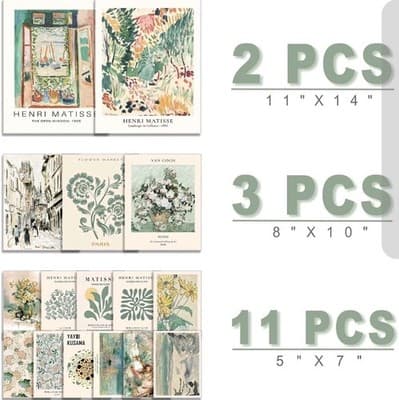 16PCS Sage Green Wall Art Set – Boho Aesthetic Room Décor - Unframed - Thumbnail 6