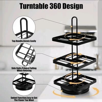 3 Tier 12 Flavor Lazy Susan Storage Rack Compatible With Ninja Thirsti Water Pod - Thumbnail 3