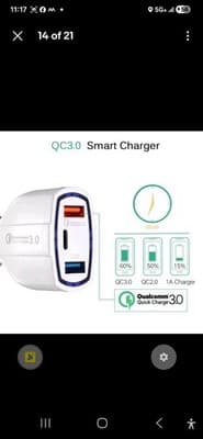 18W Fast Car Charger QC3.0 USB-C 3-Port Adapter for iPhone & Samsung - Thumbnail 6