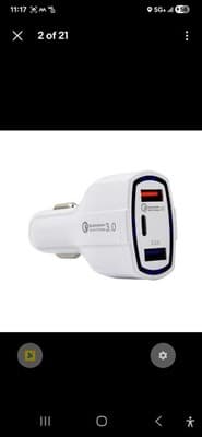 18W Fast Car Charger QC3.0 USB-C 3-Port Adapter for iPhone & Samsung - Thumbnail 2