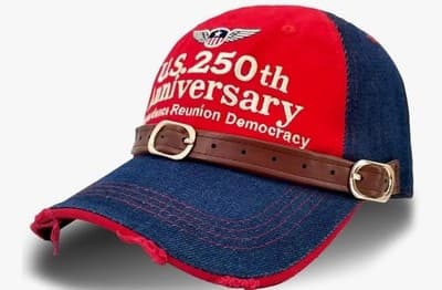 250th Anniversary USA Patriotic Baseball Cap - Vintage Denim & Red Fabric - Thumbnail 3