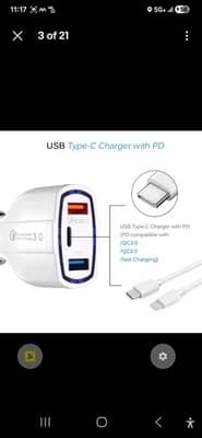 18W Fast Car Charger QC3.0 USB-C 3-Port Adapter for iPhone & Samsung - Thumbnail 3