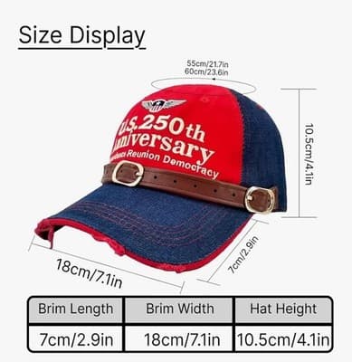 250th Anniversary USA Patriotic Baseball Cap - Vintage Denim & Red Fabric - Thumbnail 2