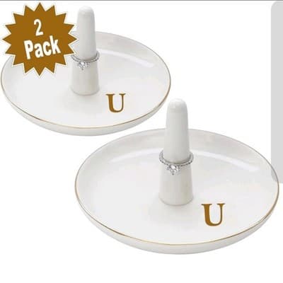 2 Initial U Ring Holder – HOME SMILE Ceramic Tray – Bridal & Birthday Gift Idea - Thumbnail 6