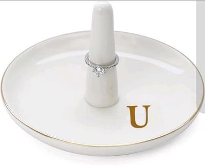 2 Initial U Ring Holder – HOME SMILE Ceramic Tray – Bridal & Birthday Gift Idea - Thumbnail 2