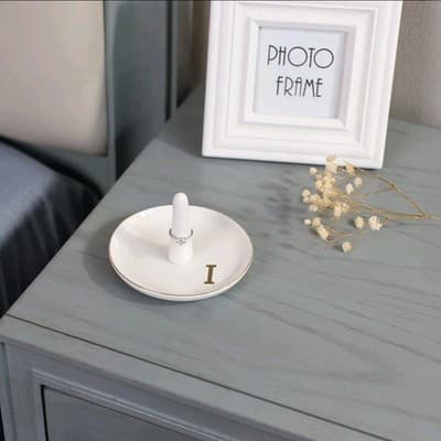 2 Initial U Ring Holder – HOME SMILE Ceramic Tray – Bridal & Birthday Gift Idea - Thumbnail 8
