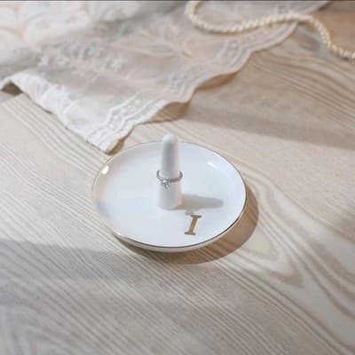 2 Initial U Ring Holder – HOME SMILE Ceramic Tray – Bridal & Birthday Gift Idea - Thumbnail 5