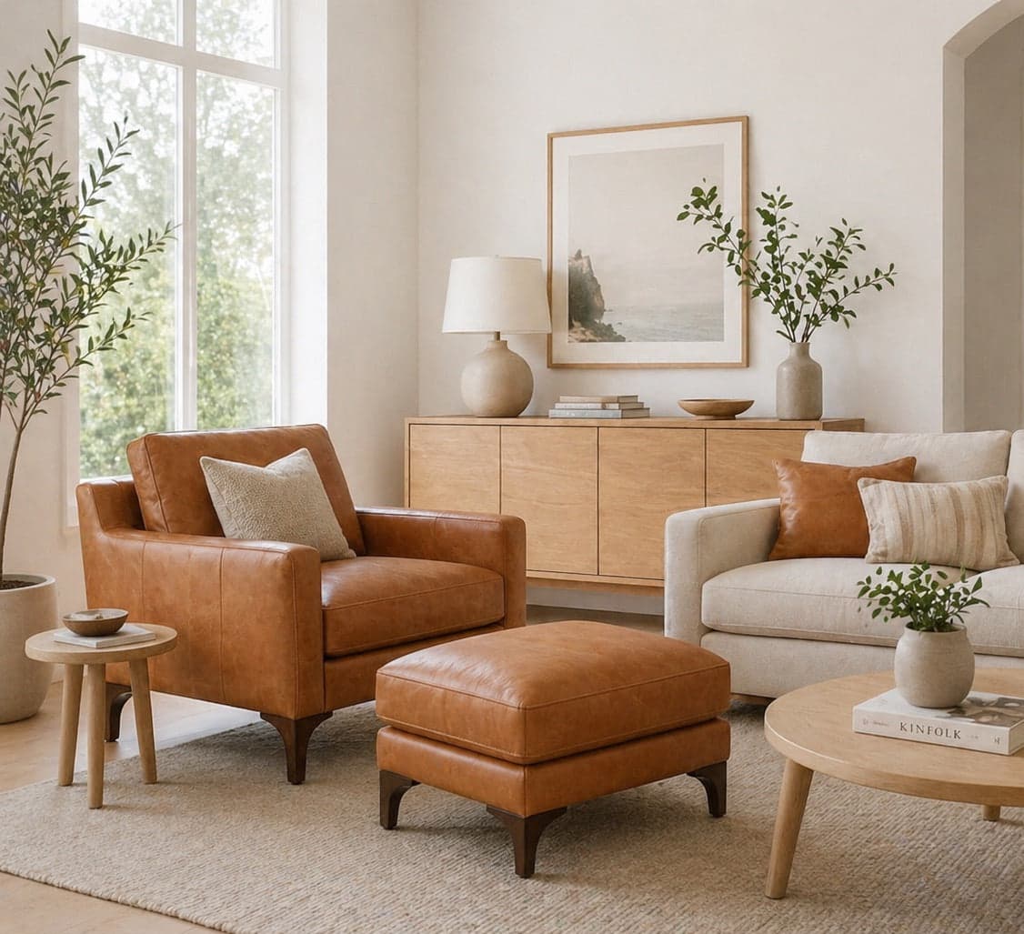 Poly and Bark Sorrento Chair + Ottoman - Cognac Tan FFW-1412 - Image 1