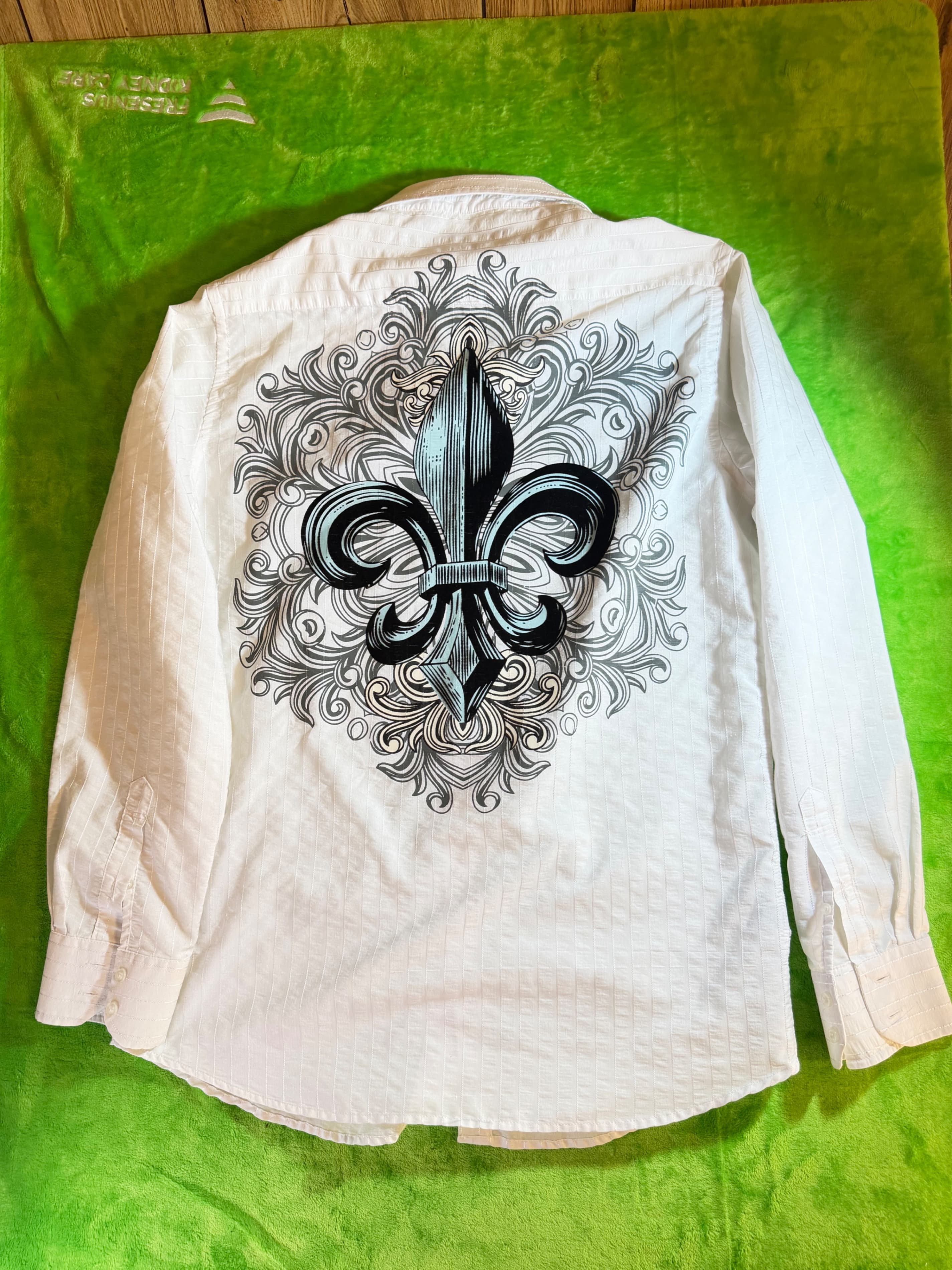 Premium Couture Italy XL White Fleur-de-Lis Dress Shirt - Thumbnail 2