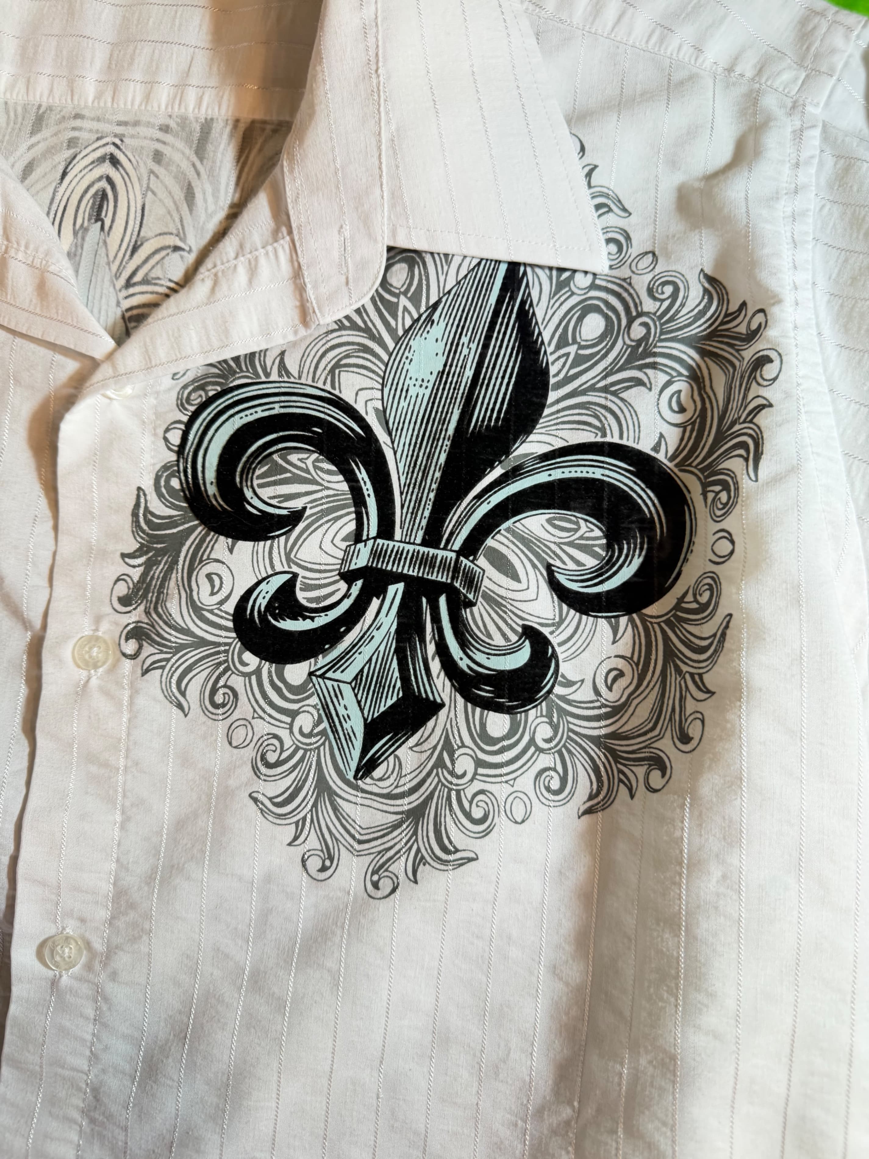 Premium Couture Italy XL White Fleur-de-Lis Dress Shirt - Thumbnail 4