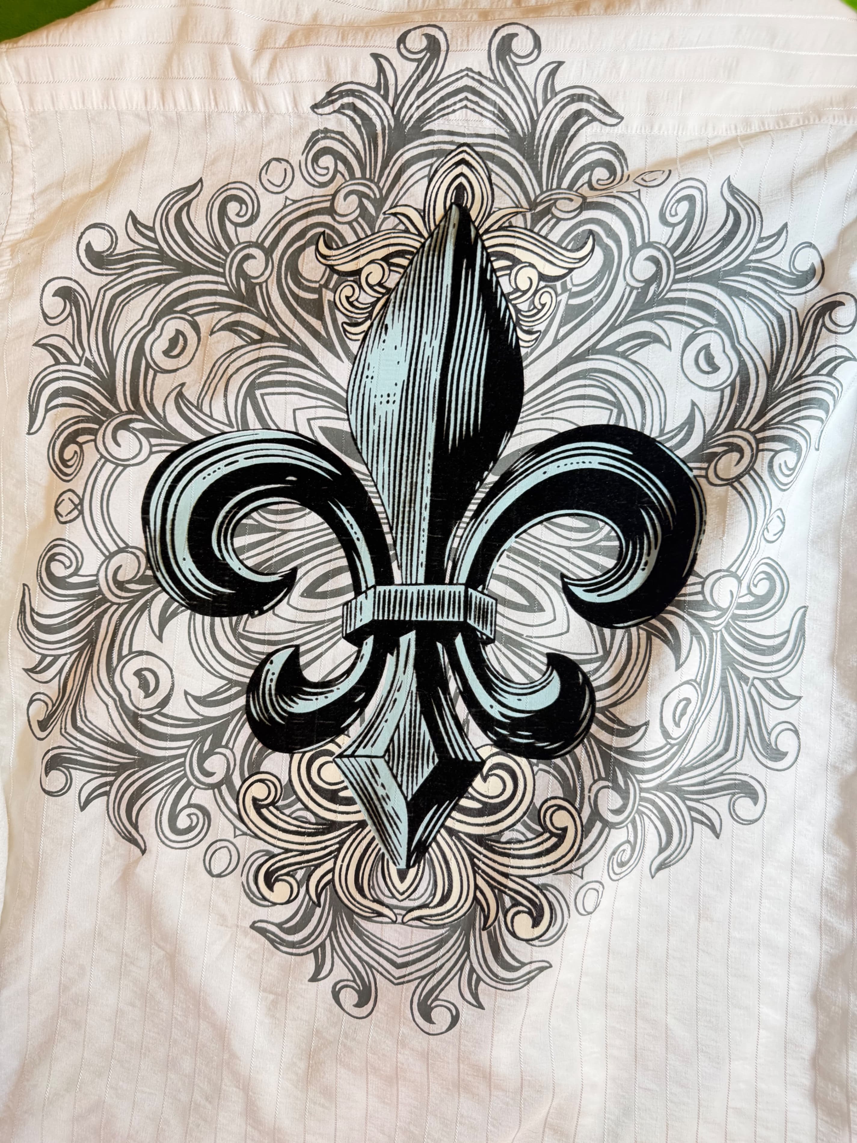 Premium Couture Italy XL White Fleur-de-Lis Dress Shirt - Thumbnail 5
