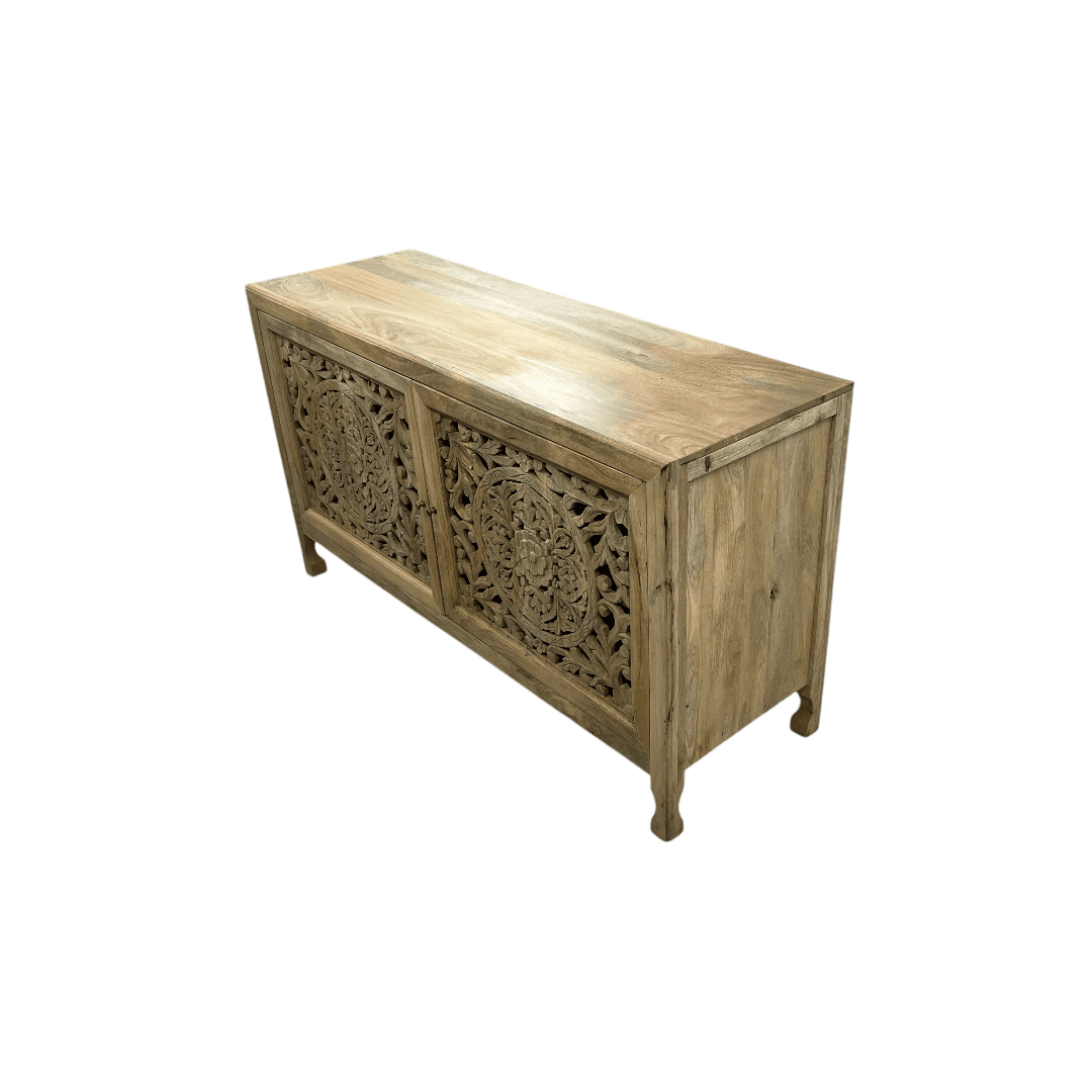 Kelly Clarkson Home Josiah 60" Solid Wood Carved Two Door Two Shelf Sideboard Cabinet - Thumbnail 5